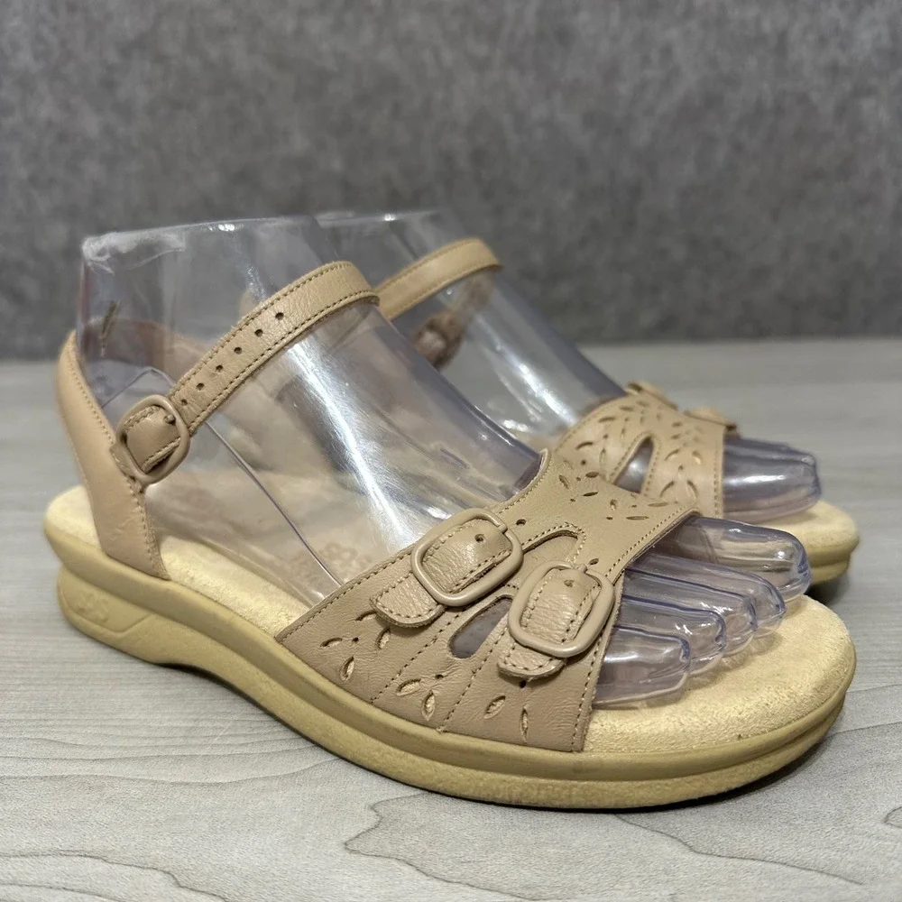 SAS Duo Sandals Womens 5.5 M Tan Leather‎ Comfort Triple Strap Buckle Shoes